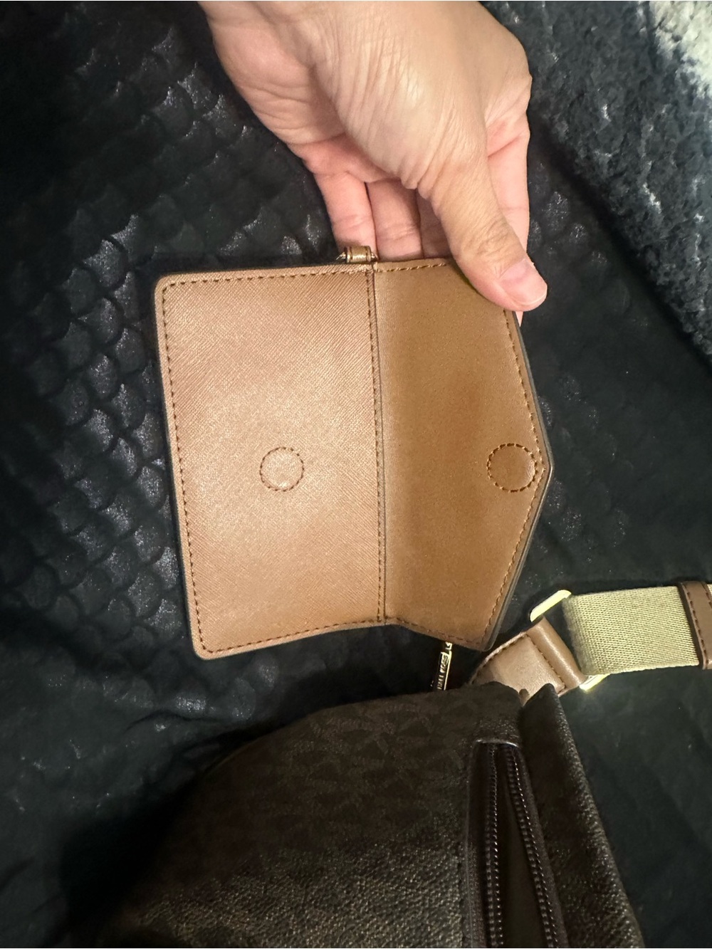 Michael Kors Brown Monogram Crossbody Belt Bag with Gold Hardware - Picture 6 of 12